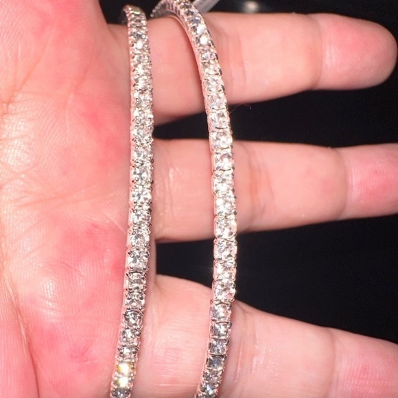 NEW~ Anthropologie Pavé Crystal Silver Hoop Earrings - Picture 4 of 8